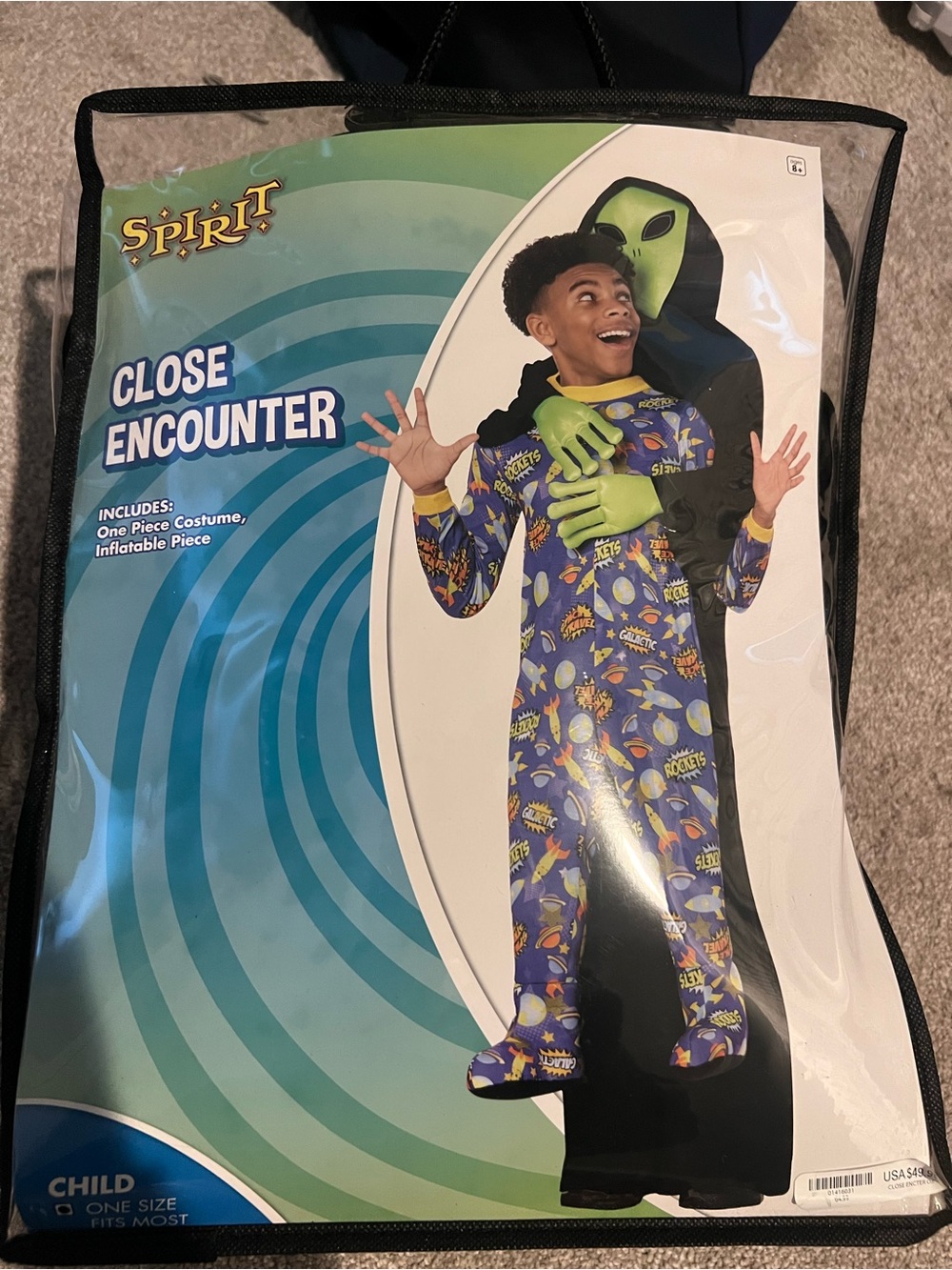 Spirit Purple Printed Alien Jumpsuit with Green Mask & Inflatable Hands